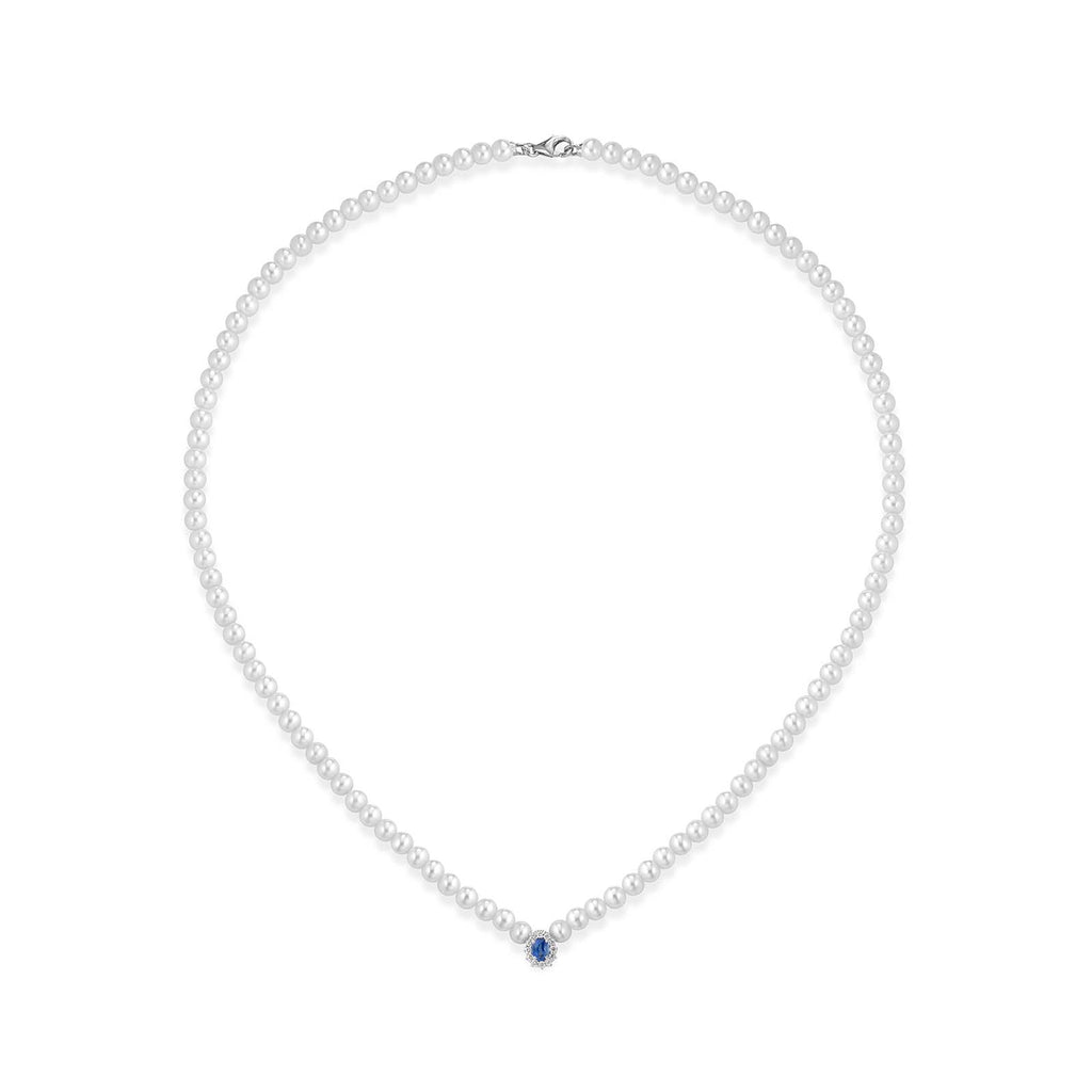 Ninfea | Collana con perle in oro, zaffiro blu e diamanti