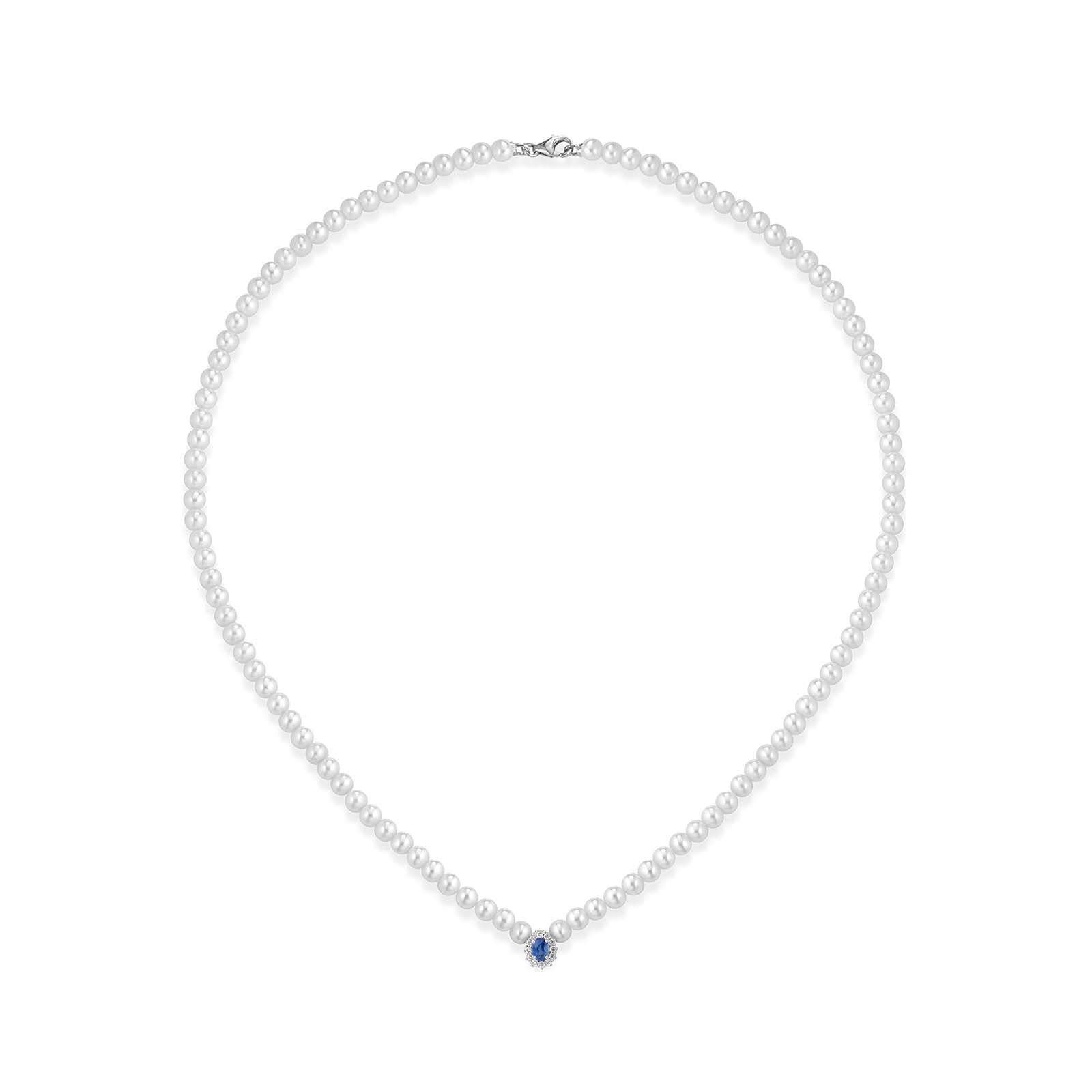 Ninfea | Collana con perle in oro, zaffiro blu e diamanti