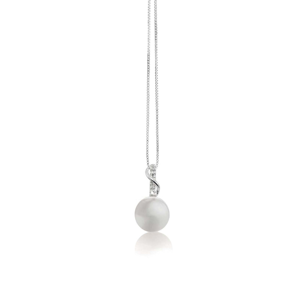 Pendente con catena in oro bianco 18kt, perla coltivata d'acqua dolce e diamanti