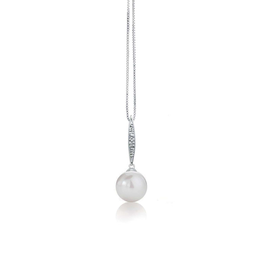 Pendente con catena in oro bianco 18kt, perla coltivata d'acqua dolce e diamanti