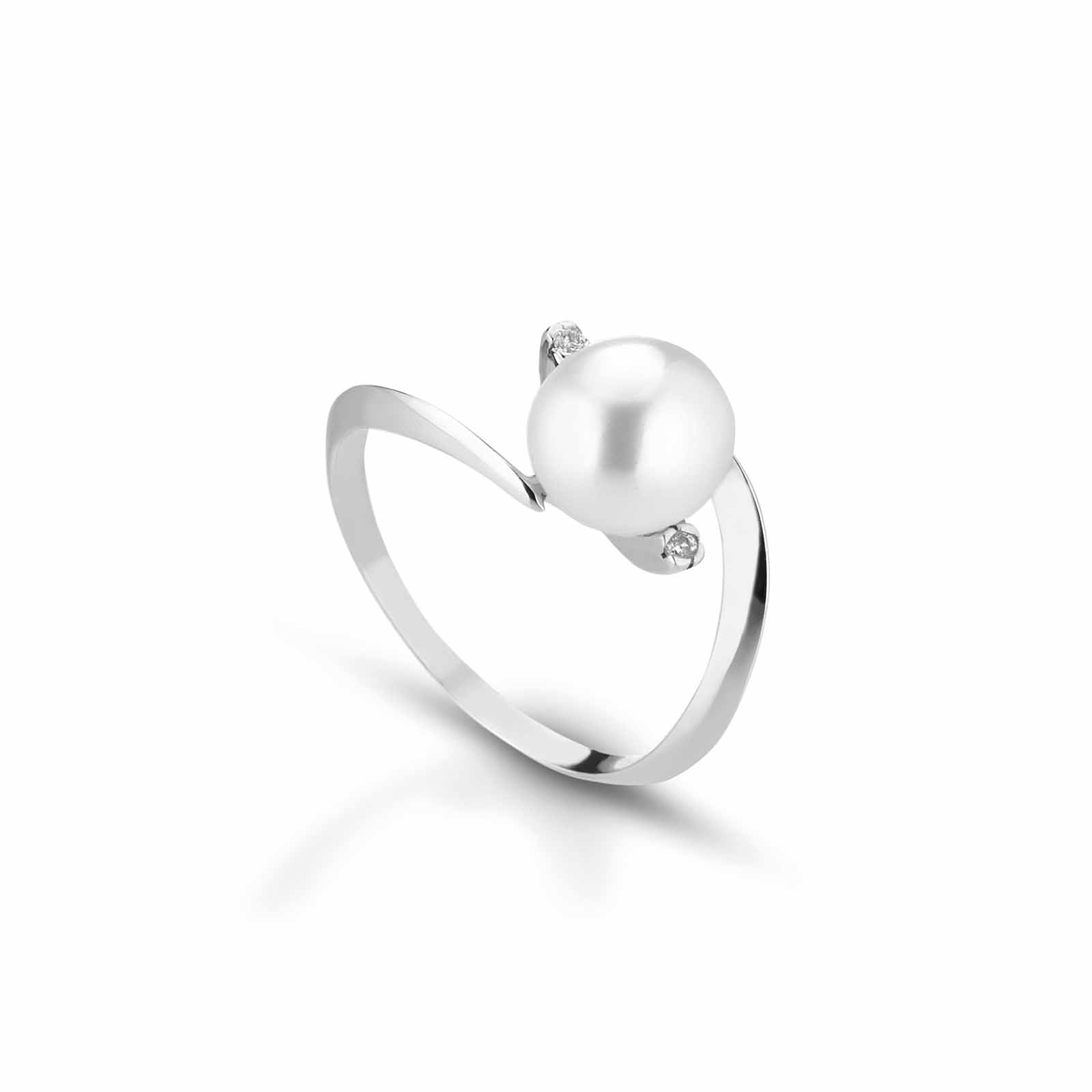 Lune Young | Anello in oro bianco, perla e diamanti