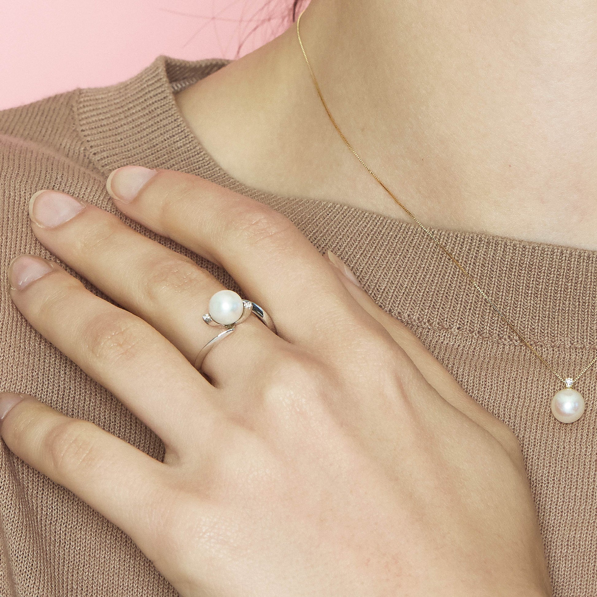 Lune Young | Anello in oro, perla e diamanti
