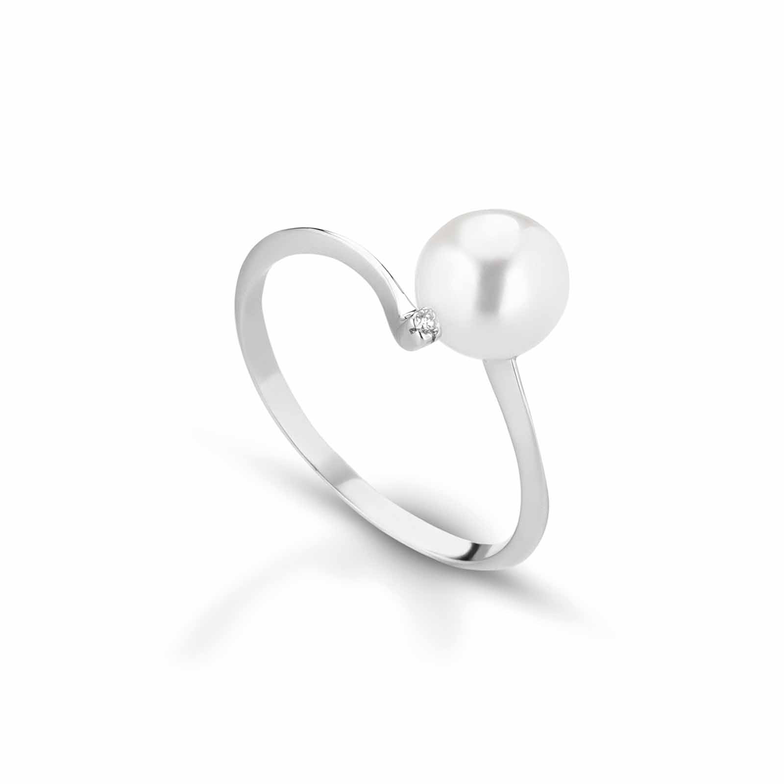 Lune Young | Anello in oro bianco, perla e diamante