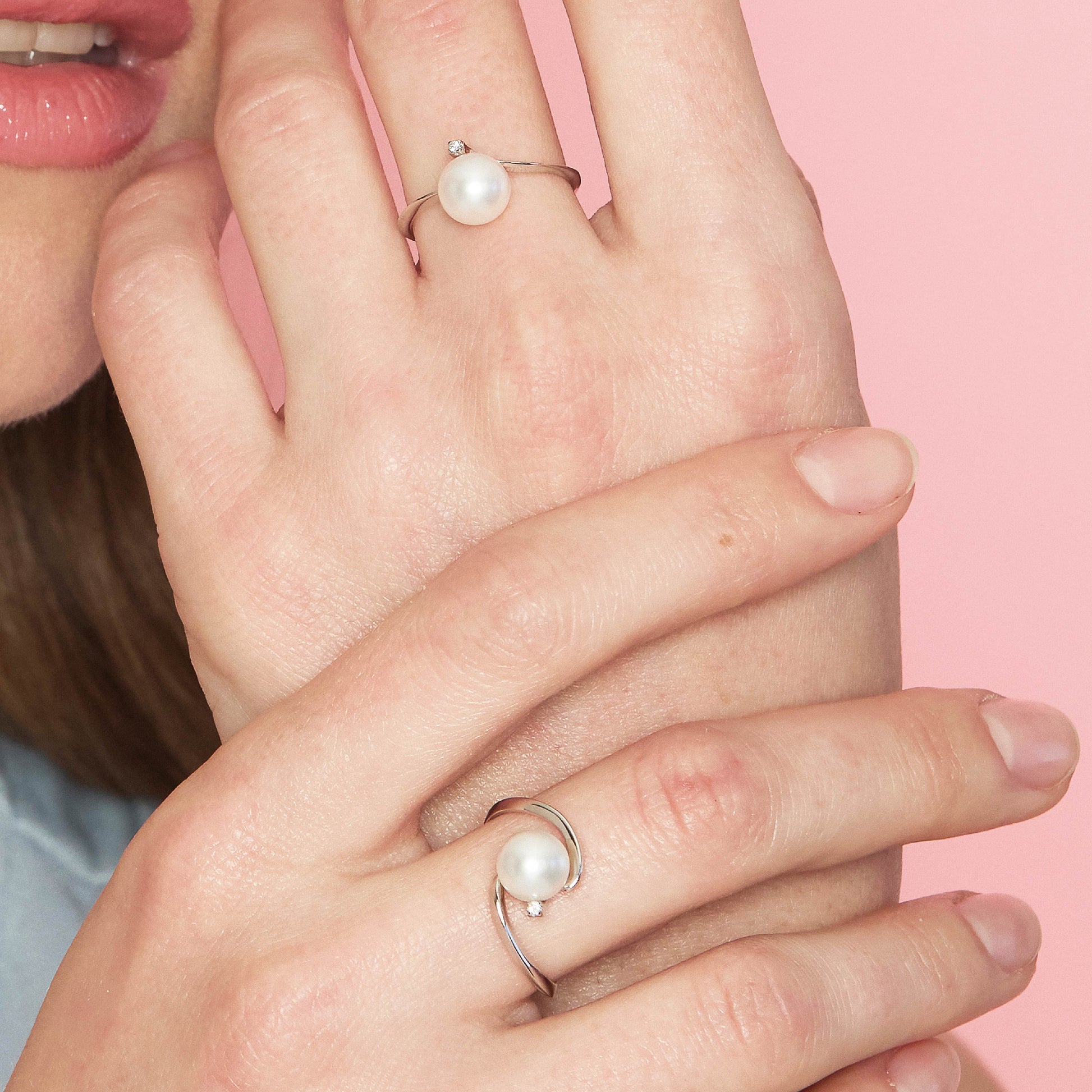 Lune Young | Anello in oro, perla e diamante