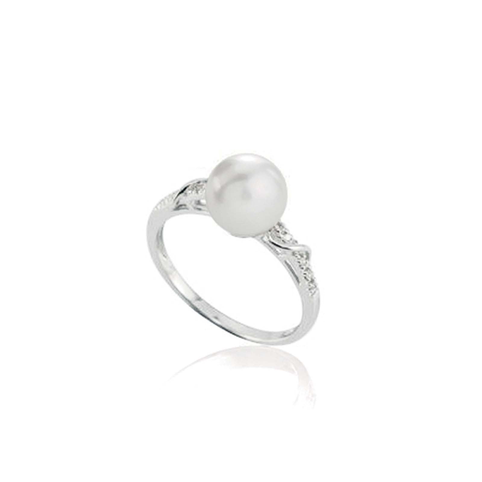 Anello in oro bianco 18kt , perla coltivata d'acqua dolce e diamanti