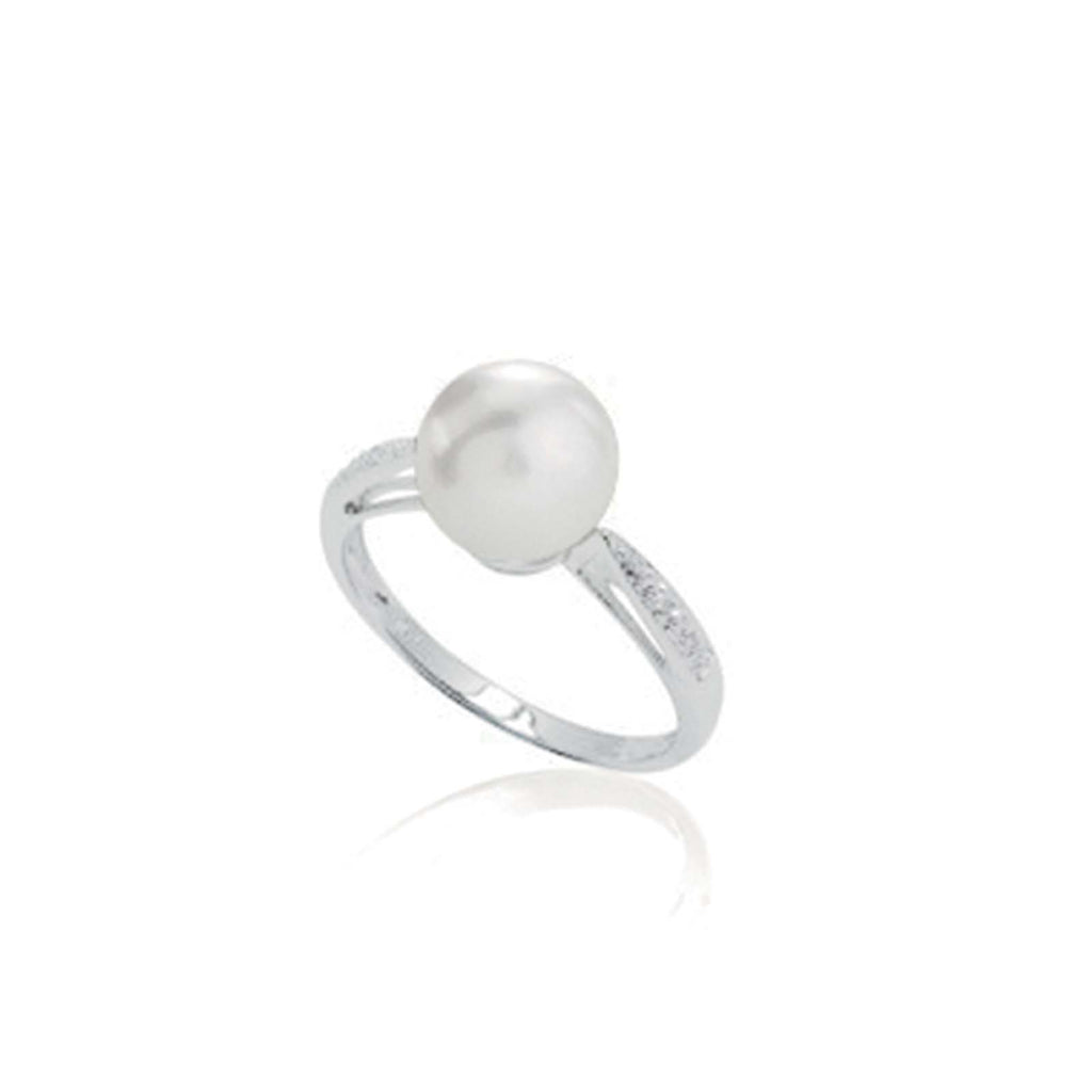 Anello in oro bianco 18kt , perla coltivata d'acqua dolce e diamanti
