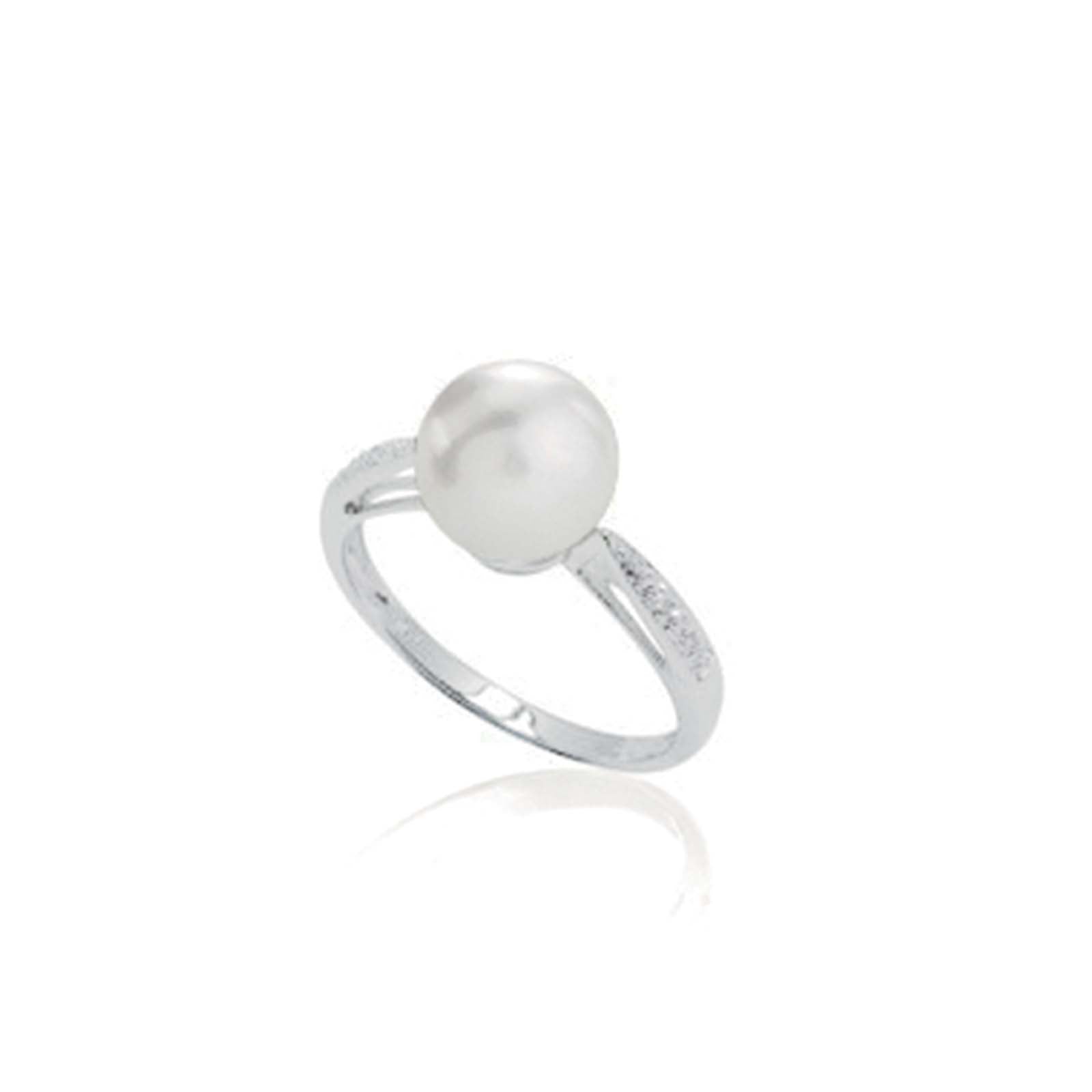 Anello in oro bianco 18kt , perla coltivata d'acqua dolce e diamanti