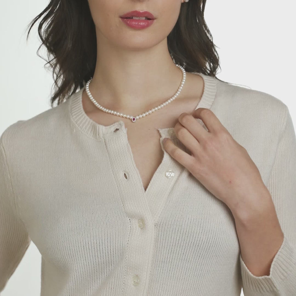 Ninfea | Collana con perle in oro, rubino e diamanti