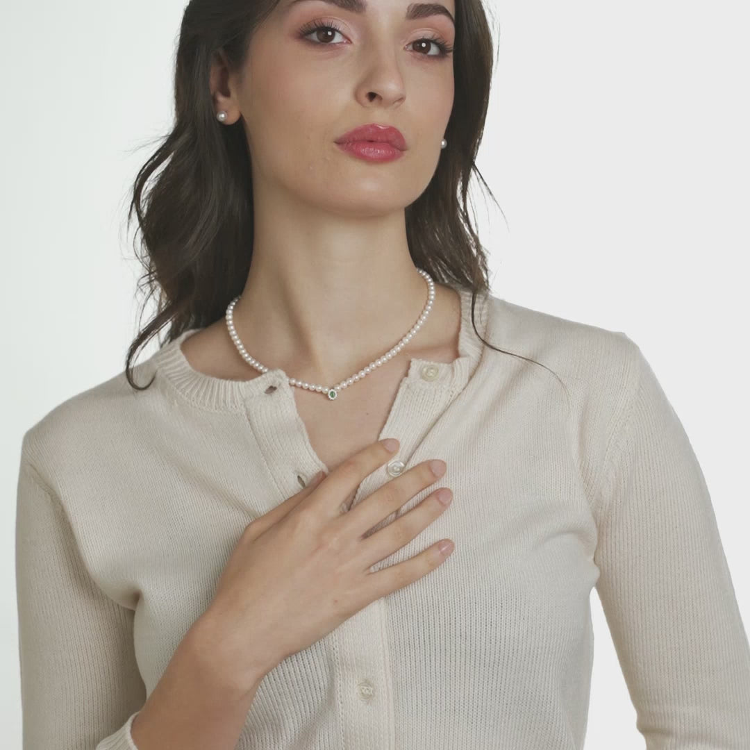 Ninfea | Collana con perle in oro, smeraldo e diamanti